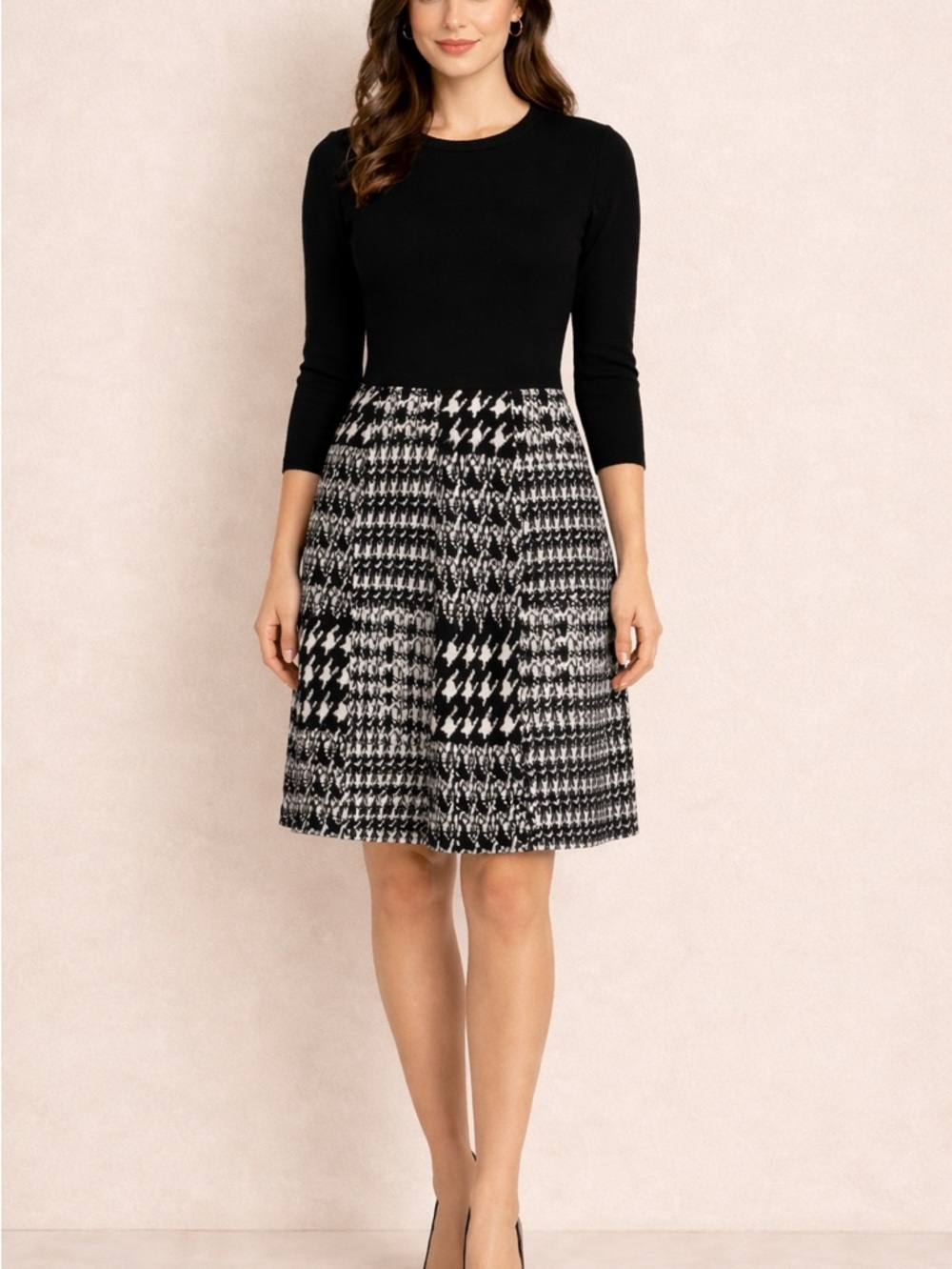 BCX Black Top/ Checkered Bottom Sweater Dress NWOT